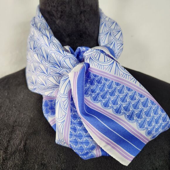 Gloria Vanderbilt Square Scarf Hairtie Purple Blue White Pastel Geometric Italy - Picture 2 of 8